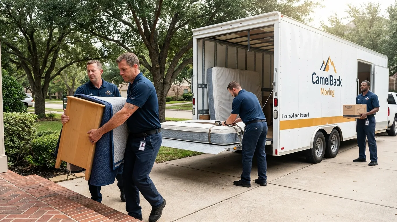 Crew loading residential truck for cross-state move from Nashville, NC