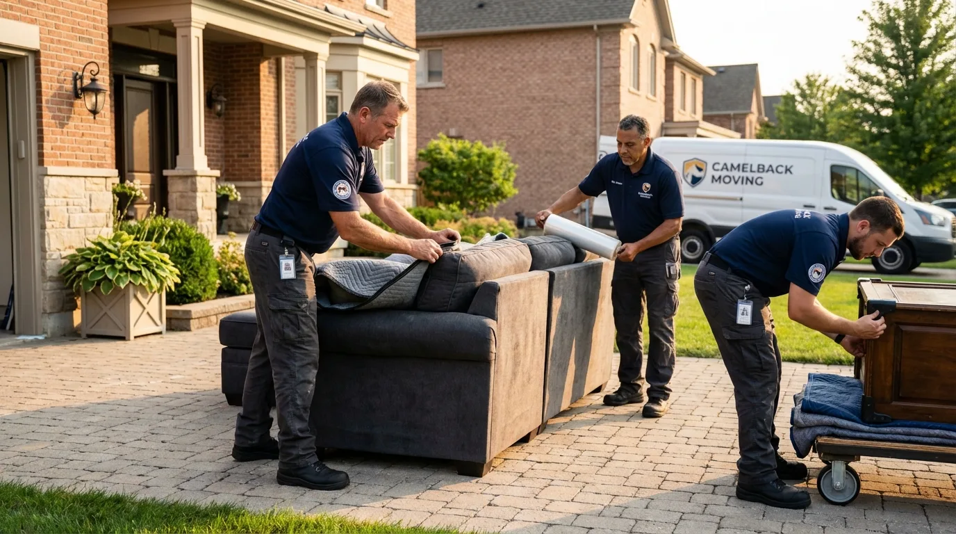 Large estate moving crew wrapping furniture in Nashville, NC